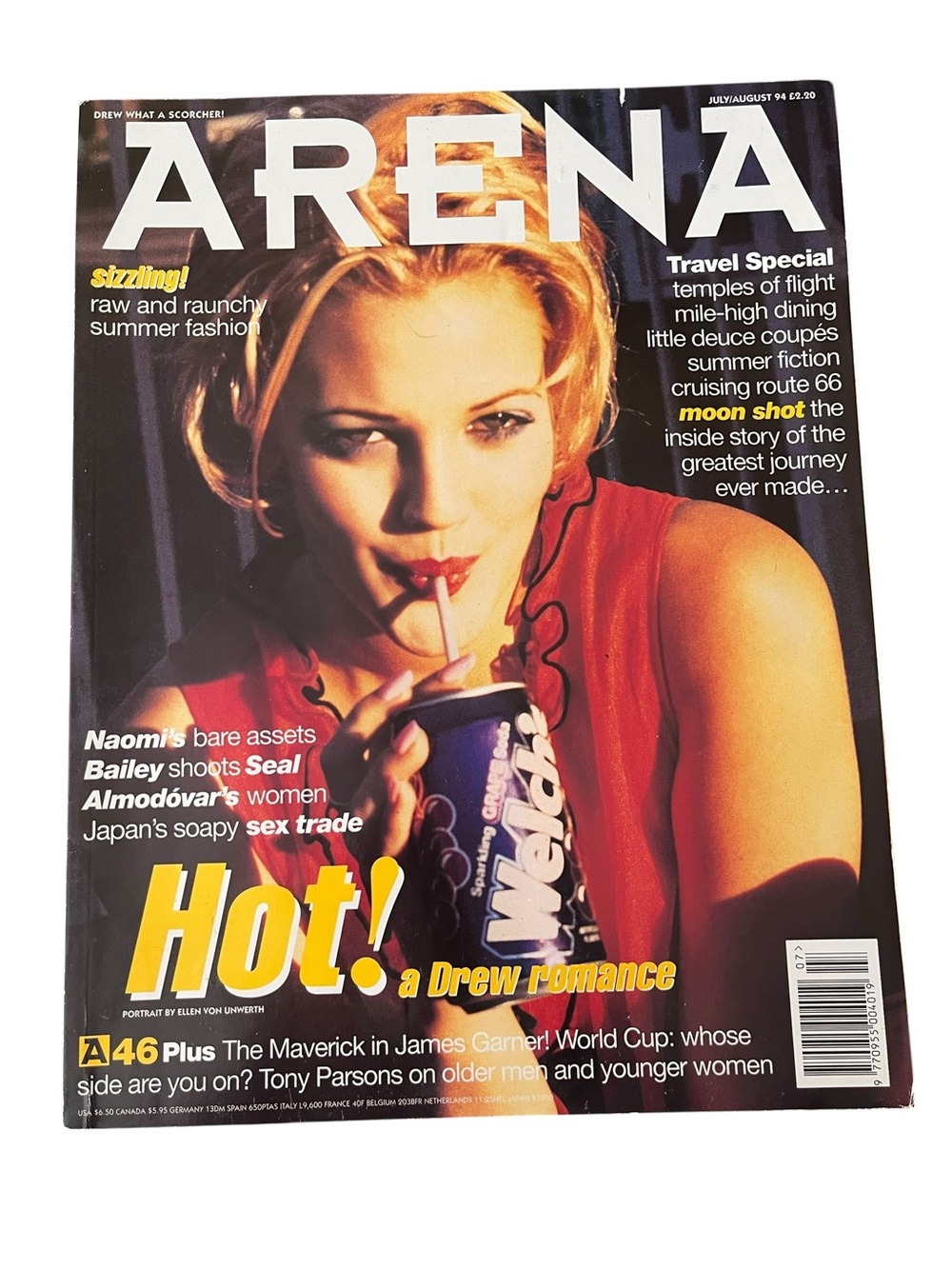 Vintage Arena UK Magazine Drew Barrymore Cover 1994